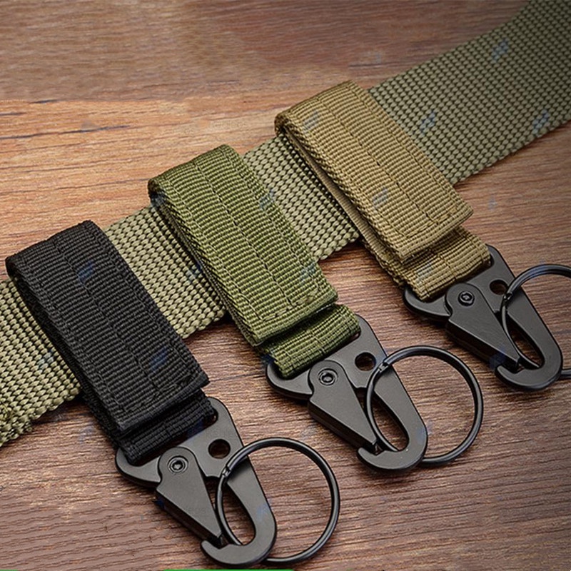 ตะขอกุญแจไนลอน Webbing Molle หัวเข็มขัดแขวนเข็มขัด Carabiner คลิป