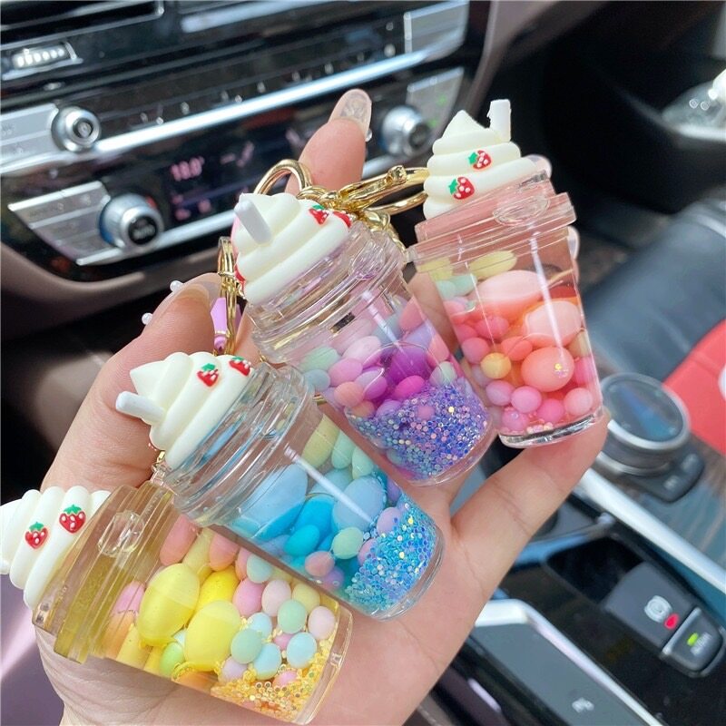 FS พร้อมส่ง พวงกุญแจแก้วน้ำชานมไข่มุกวิปครีม YS61 พวงกุญแจบ้าน/รถ/กระเป๋า