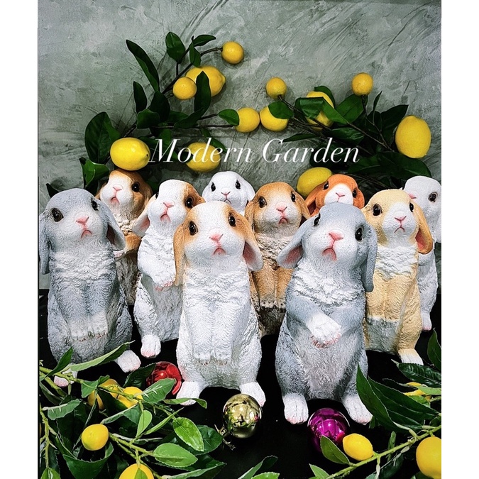 ตุ๊กตากระต่าย Wonder Rabbit แต่งสวนสไตล์อังกฤษ เรซิ่นไฟเบอร์กลาสทนแดดฝน โมเดลกระต่ายมินิมอล ของแต่งบ้านและสวน