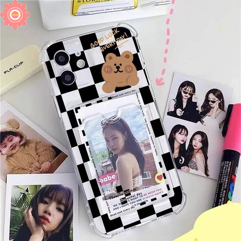 เคสโทรศัพท์มือถือใส แบบนิ่ม ลายการ์ตูนหมี มีช่องใส่บัตร กันกระแทก สําหรับ iPhone 11 13 14 12 Pro Max 7 8 6 6s Plus XR X XS Max SE 2020
