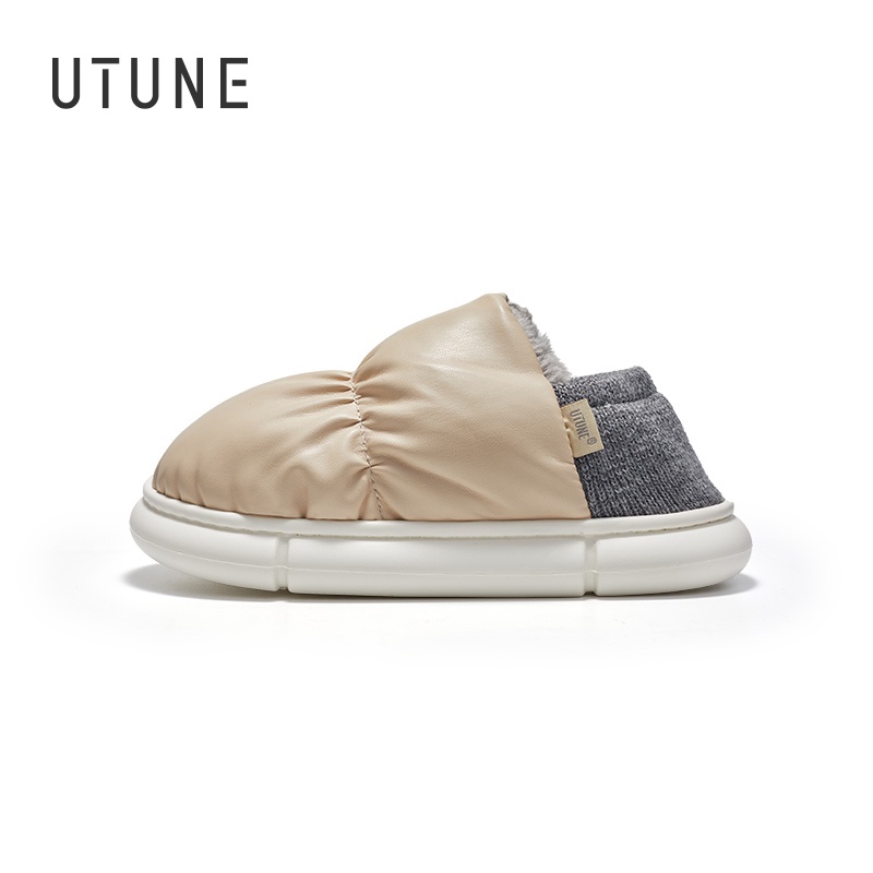 UTUNE รองเท้าแตะผ้าฝ้ายหนานุ่ม เหมาะสำหรับผู้ชายและผู้หญิง ออกแบบมาให้มีพื้นยางหนากันกระแทก ดีไซน์นุ