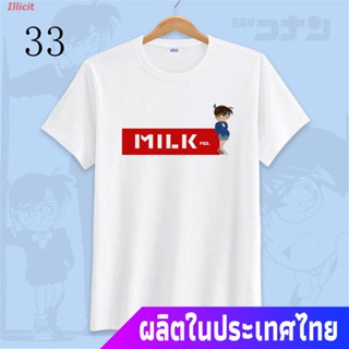 นักสืบโคนันเสื้อยืดถักฤดูร้อน เสื้อยืดคอกลมแขนสั้นพิมพ์ลายการ์ตูน Detective Conan Detective Conan Round neck T-sGnk