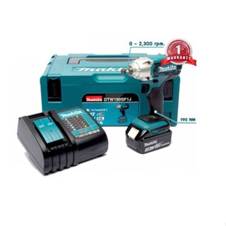 MAKITA รุ่น DTW190SF1J บล๊อกไร้สาย 1/2" 18V พร้อมอุปกรณ์ แบตเตอรี่และแท่นชาร์จ DTW190Z ของแท้โดยตัวแทนจำหน่าย