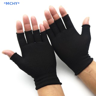 Mchy&gt; ถุงมือครึ่งนิ้ว ผ้าวูลถัก ผ้าฝ้าย สําหรับผู้หญิง และผู้ชาย