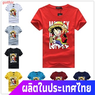 gothic เสือยืดผู้ชาย เสื้อบอดี้โ ღღSummer Japanese Anime One Piece Luffy Mens And Women Short-sleeved T-shirt Round Col