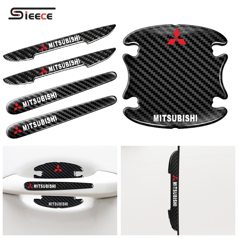 Sieece ฟิล์มกันรอยมือจับประตูรถยนต์ คาร์บอนไฟเบอร์ กันรอยประตูรถยนต์ สำหรับ Mitsubishi Mirage Triton