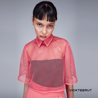 VICKTEERUT Short Sleeve Cropped Collar Top เสื้อคอปกตัวสั้น แขนสั้น ผ้าตาข่าย