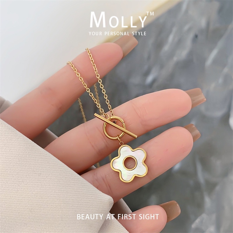 Molly 48 ซม.สแตนเลสสตีลดอกไม้สร้อยคอผู้หญิง Non Tarnish 18K Gold Plated สไตล์เกาหลี Clavicle Chain เ