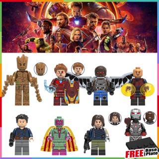 Groot Minifigures Vision Falcon Iron Man War Machine Winter Soldier Bucky Marvel ของเล่นของขวัญ Mini Figures X0217