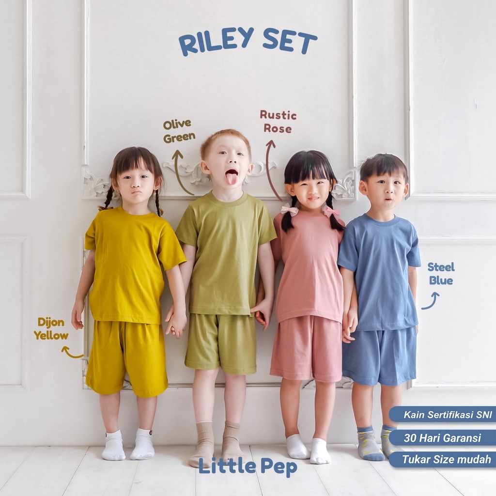 Little Pep - Riley Set - เสื้อผ้าเด็กและกางเกงขาสั้น ชุดทําจากผ้าฝ้ายสากล