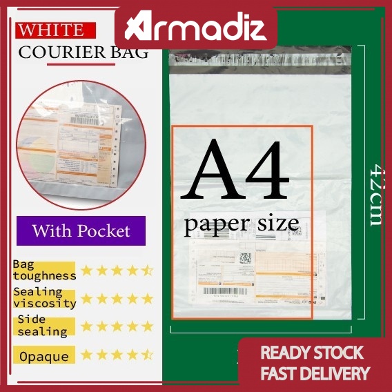 AMZ L ขนาด 28*42 ซม.RM10.0/50PCS Courier กระเป๋าสีขาวคุณภาพสูง Beg Kurier Dgn Poket DHL [DIRECT FACT