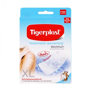 Tigerplast ไทเกอร์พล๊าส ฟิล์มใส ปิดแผล กันน้ำ N3 ขนาด 80 X 100 mm จำนวน 1 กล่อง บรรจุ 5 ชิ้น 15690