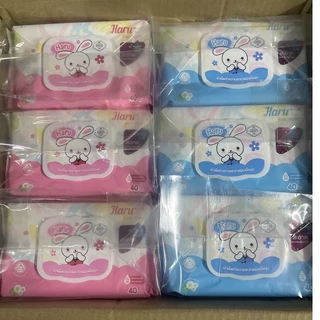 แพ็ค 6 ห่อ กระดาษทิชชู่เปียก ฮารุ Haru ห่อละ 40 แผ่น รวม 240 แผ่น สูตร คาโมมายล์ พร้อมส่ง