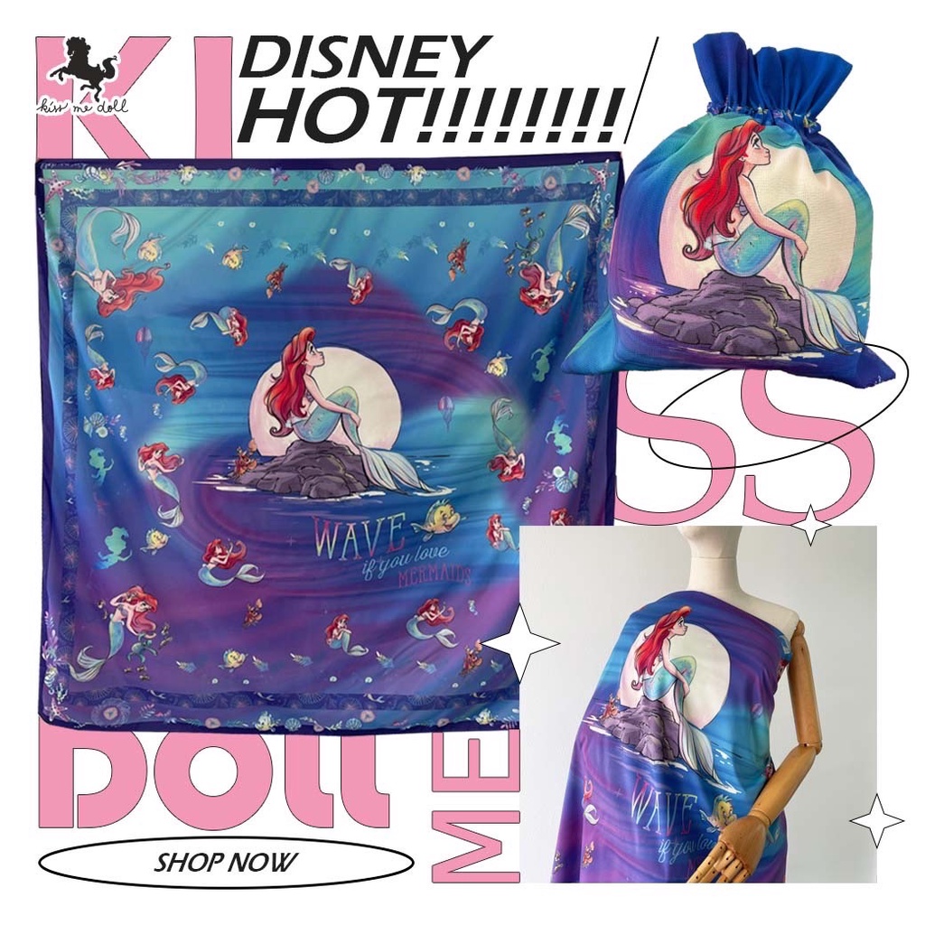 Kiss me doll ผ้าพันคอ/ผ้าคลุมไหล่ Disney Ariel ลาย Mermaid's wave ขนาด 100x100 cm.