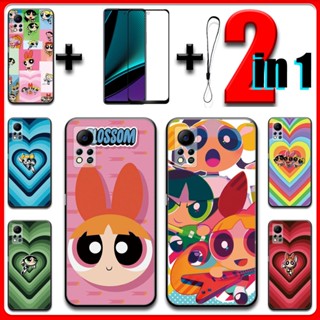 เคส 2 IN 1 สําหรับ Infinix Hot 11s NFC พร้อมกระจกนิรภัยกันรอยหน้าจอเซรามิก Powerpuff Girls