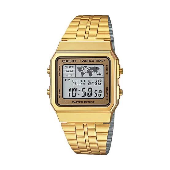 Casio Standard นาฬิกาข้อมือผู้ชาย สายสแตนเลส รุ่น A500WGA-9 / สีทอง