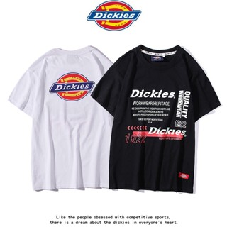 เสื้อวินเทจชาย เสื้อยืด เสื้อยืดครอป เสื้อยืดแขนสั้นผ้าฝ้ายพิมพ์ลาย Dickies เสื้อขาว ชุดเซ็ต 2 ชิ้น