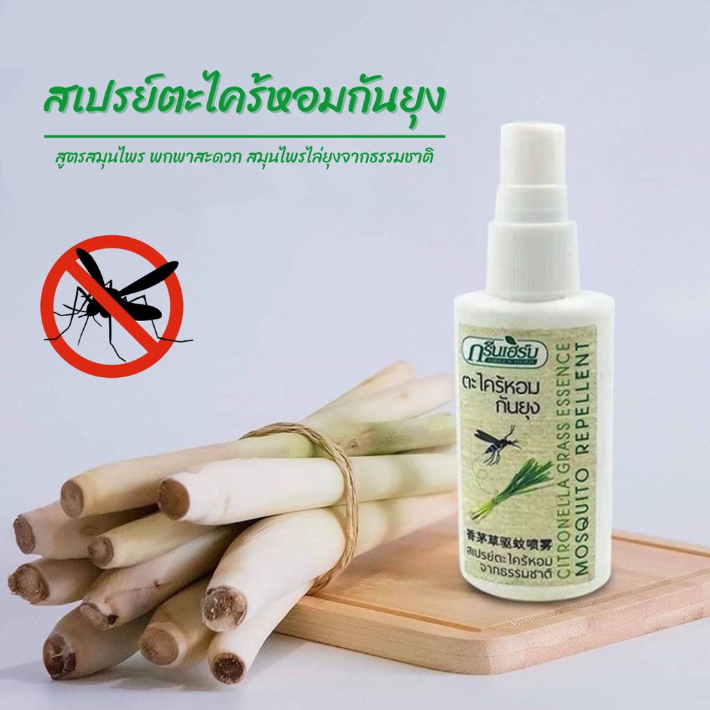 พร้อมส่ง สเปรย์กันยุงตะไคร้ธรรมชาติ ตะไคร้หอมกันยุง Green Herb(กรีนเฮิร์บ) 50ML