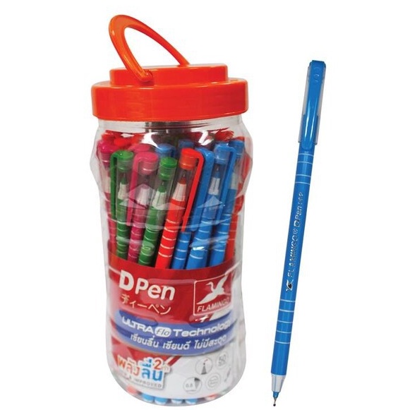 FLAMINGO ปากกาลูกลื่น D-Pen D02  หมึกสีน้ำเงิน (แพ็ค 50 ด้ามคละสี) แถมฟรี 5 ด้าม