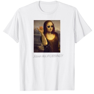 ผ้าฝ้ายแท้ คอลูกเรือขายดี เสื้อยืดแขนสั้น พิมพ์ลาย mona lisa สุดเท่ สไตล์คลาสสิก สําหรับผู้ชาย DIahpd73GOiojl76S,4XL