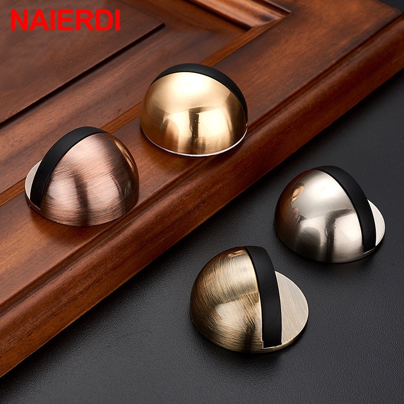 Naierdi Non Punching Sticker Hidden Stainless Steel Rubr Door Spper