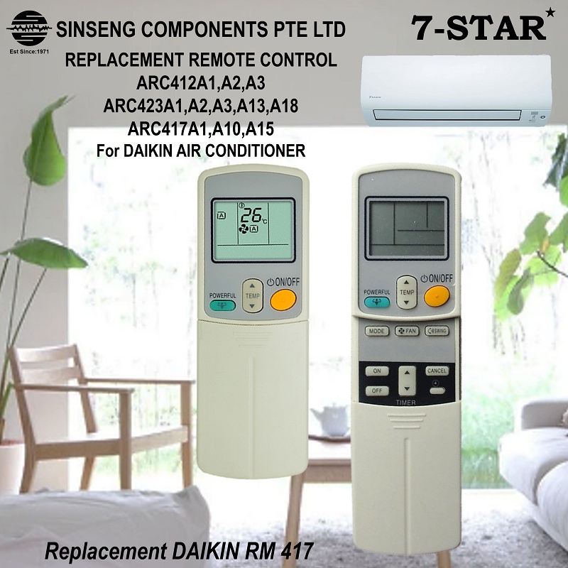 REPLACEMENT DAIKIN AIRCON รีโมทคอนโทรลสําหรับ DAIKIN AIR CONDITIONER รีโมทคอนโทรล | รุ่น:RM417