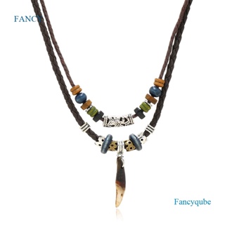 Fancyqube เครื่องประดับ สร้อยคอผู้ชาย จี้ฟันสองชั้น สไตล์โบโฮวินเทจ