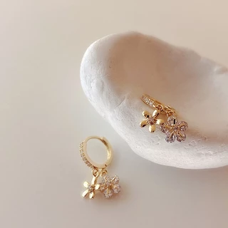 เครื่องประดับ ต่างหูห่วง ประดับเพทาย ลายดอกไม้ สไตล์เกาหลี สําหรับผู้หญิง