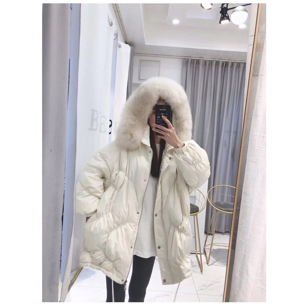 การจัดส่งที่รวดเร็ว2022 Winter Jacket Women Warm pockets 90% White Duck Down Coat real natural fox fur hooded Loose Fash #4