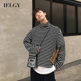 Ielgy เสื้อยืดแขนยาว คอเต่า ลายทาง สําหรับผู้ชาย