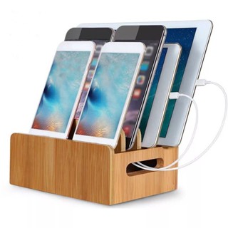 Bamboo Multi-device Cords Charging Station Docks Holder Stand for Smart Phones and Tablets for iphone for Samsung Galaxy