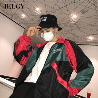 Ielgy เสื้อแจ็กเก็ต ทรงหลวม สไตล์ฮิปฮอป แบบบาง สําหรับผู้ชาย