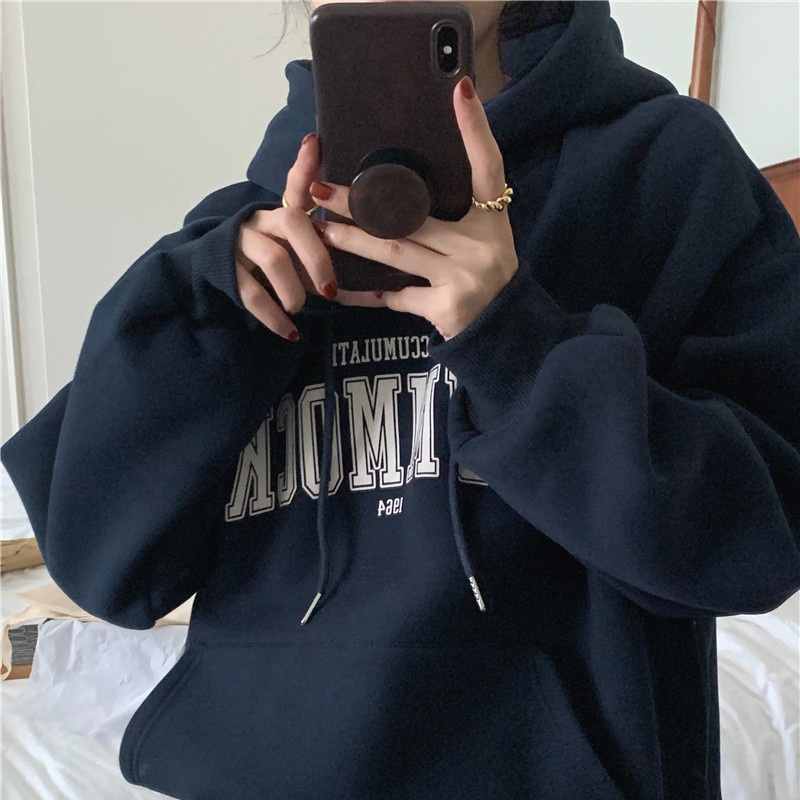 ส่งไวจากไทย SELLDA เสื้อฮู้ด ลายตัวหนังสือ แขนยาว สไตล์เกาหลี โอเวอร์ไซซ์ สำหรับผู้หญิง