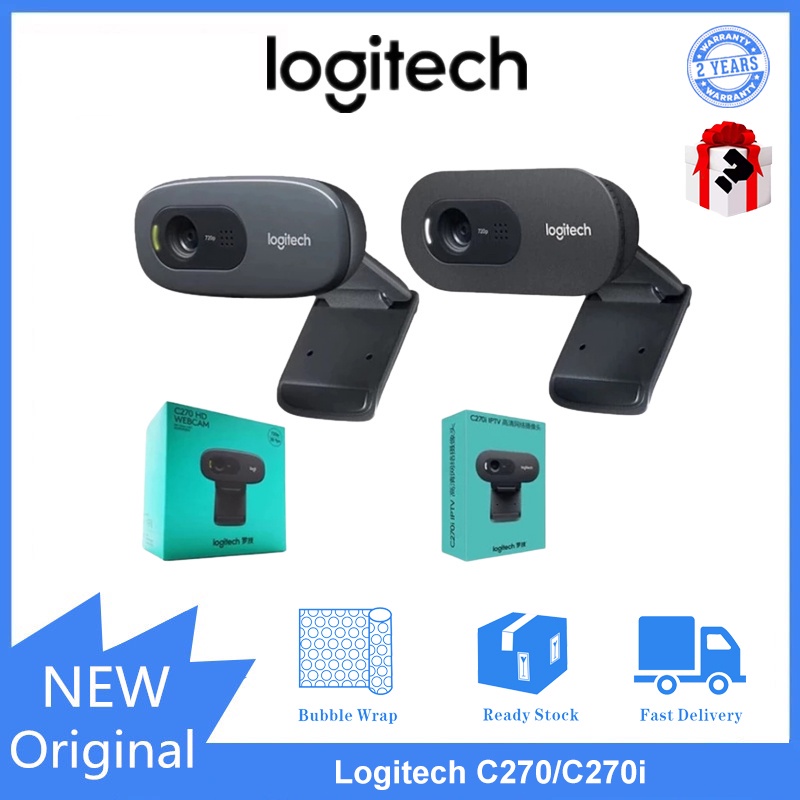 🔥โปรแรง3.3🔥Logitech C270/270i HD Webcam Built-in Noise Cancelling Microphone USB Plug and Play Suitable for Home Conference Video Camera