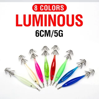 เหยื่อตกปลาหมึกเรืองแสงในที่มืด พลาสติกแข็ง 3D 8 สี 6 ซม. 5 กรัม 1 ชิ้น