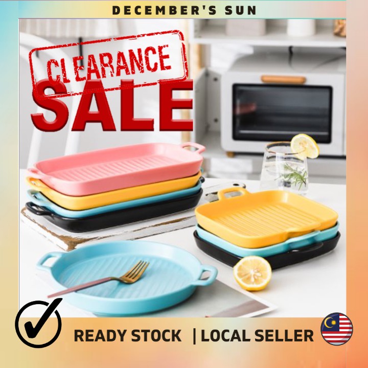 NORDIC เซรามิค BINAURAL BAKING PAN CREATIVE PLATE FLAT STEAK PLATE