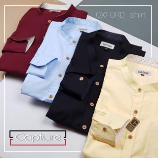 เสื้อเชิ้ตแขนยาว คอจีน ผ้า Oxford สีฟ้าอ่อน/เหลือง/แดง/ดำ มีถึง 4XL