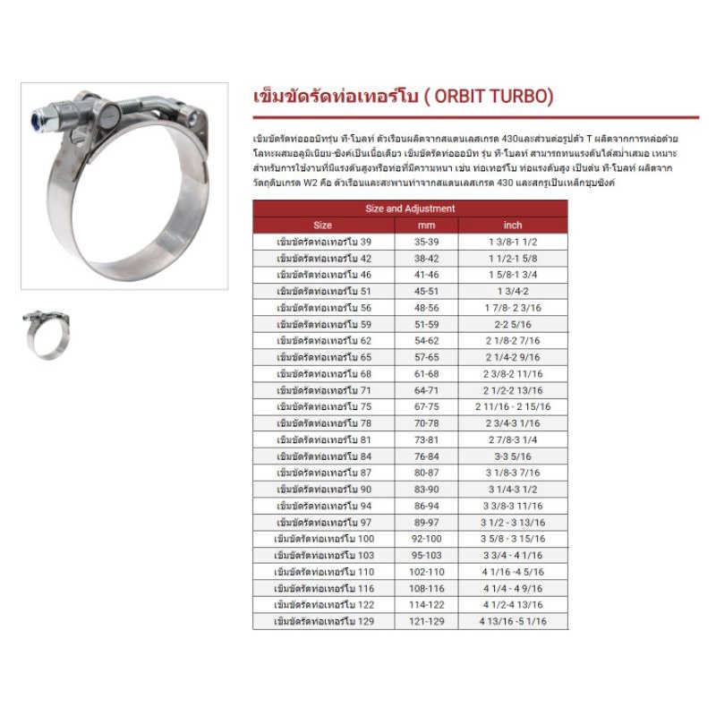 "ORBIT" เข็มขัดรัดท่อ T-BOLT Clamp
