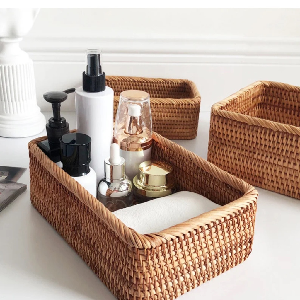 พร้อมส่ง‼ กล่องหวายเล็ก กล่องใส่ของ ไม่มีหู พร็อพถ่ายรูป  rattan tray🤎