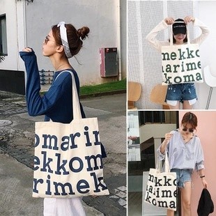 KOREA(KR287) -E3 กระเป๋าผ้าสะพายไหล่สกรีนอักษร