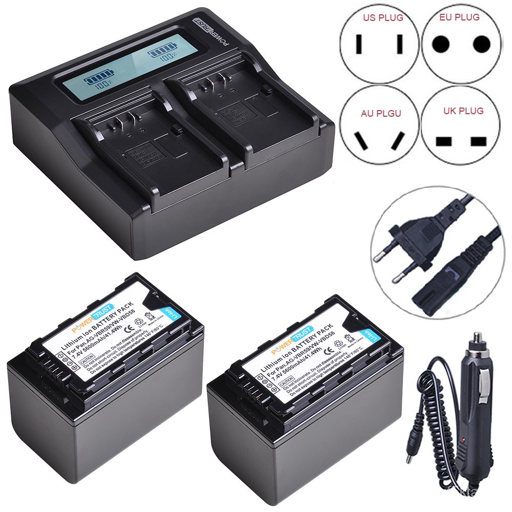 VW-VBD58แบตเตอรี่และ Dual Bay สำหรับ Panasonic AG-VBR59,BGH1,HC-X1 X1500,HC-MDH3E,AJ-PX270,AG-CX10 CX350 UX180 AC30 UX90