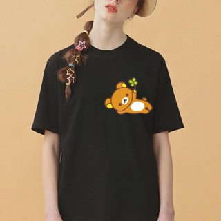 เสื้อยืดเกาหลี◘HKM Fashion / RILAKKUMA UNISEX การ์ตูนพิมพ์กราฟิกแขนสั้นเสื้อยืดแฟชั่น/Oversize/คู่/Plus ขนาด Tee