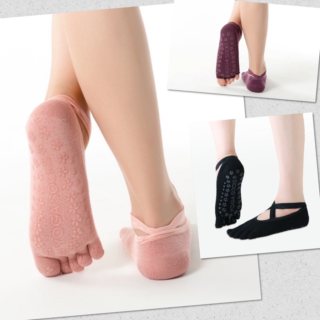 🔺 ถุงเท้าโยคะ ถุงเท้ากันลื่น ถุงเท้านิ้ว ข้อสั้น กีฬา ออกำลังกาย รุ่นหนานุ่ม กันลื่น Free Size 🔺