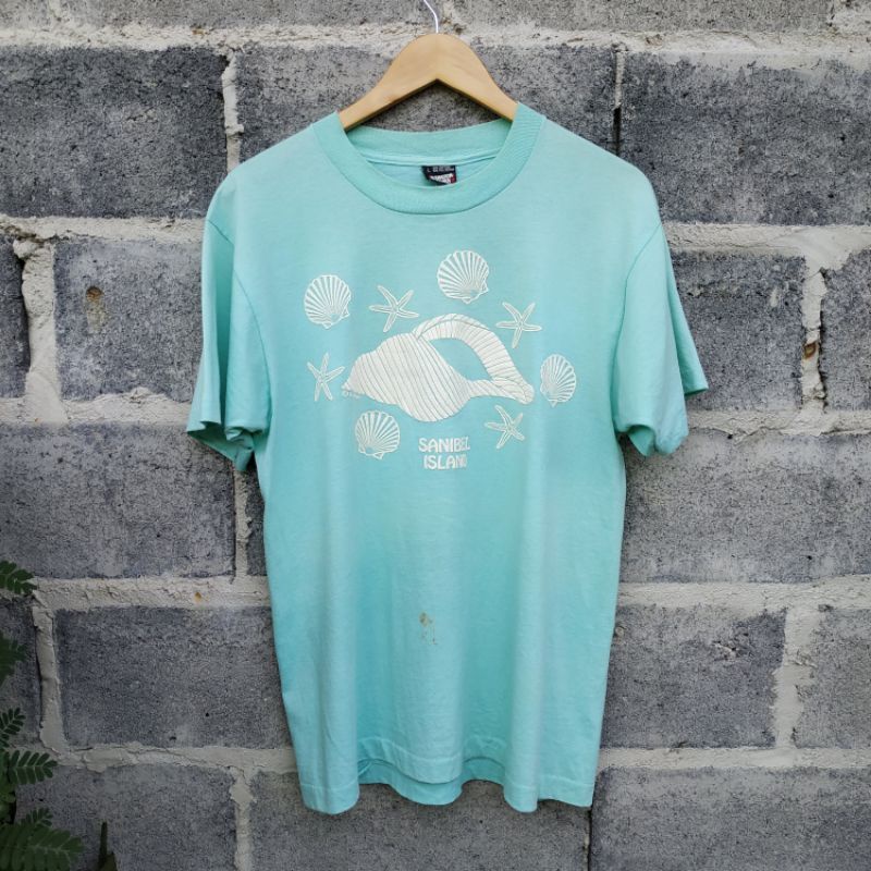 เสื้อยืดวินเทจผ้าบาง 80's Seashell Sanibel Island Graphic T-Shirt