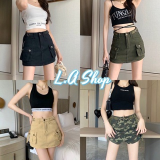 L.A Shop พร้อมส่ง กระโปรงกางเกงยีส์สั้นดีเทลกระเป๋าเก๋ๆใส่แมตช์ง่าย ทรงฮิตทรงy2k "3686/1980-1-NZ"