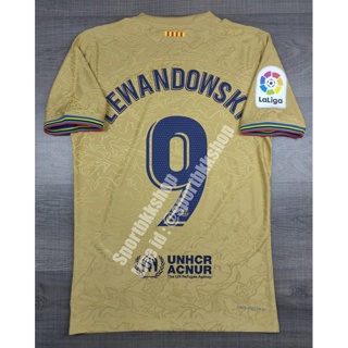 [Player] - เสื้อฟุตบอล Barcelona Away บาร์เซโลน่า เยือน เกรดนักเตะ 2022/23 พร้อมเบอร์ชื่อ 9 LEWANDOWSKI และอาร์มลาลีก้า