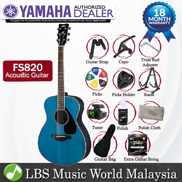 Yamaha FS820 40 คอนเสิร์ต Solid Spruce Mahogany Acoustic Guitar Turquoise (FS 820)