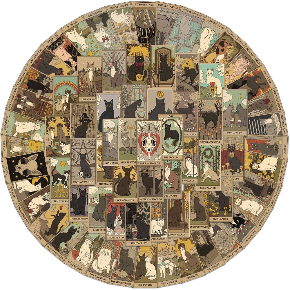 พร้อมส่ง ไพ่ทาโรต์ Cat เหมียว Tarot sticker สติกเกอร์กันน้ำรูปแบบที่แตกต่างกัน 72ชิ้น