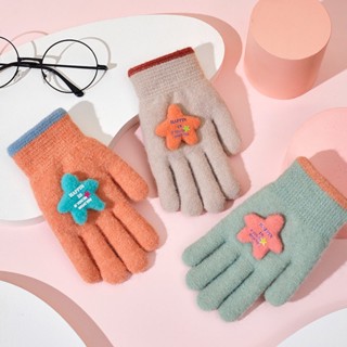 Kids Star Knitted Gloves Velveted and thickened winter warm gloves