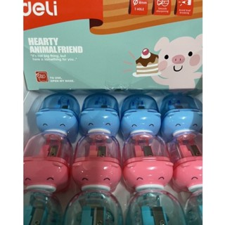 กบเหลาดินสอ Deli กบเหลาดินสอเด็ก รูปหมู (1กล่อง/12ตัว คละสี) Pencil Sharpeners